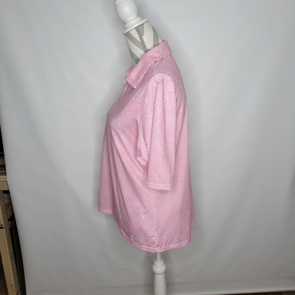 Womans GG Blue Lux Sport Pink Polka Dots Zip neck Golf Shirt Short Sleeve Size L - Picture 3 of 9